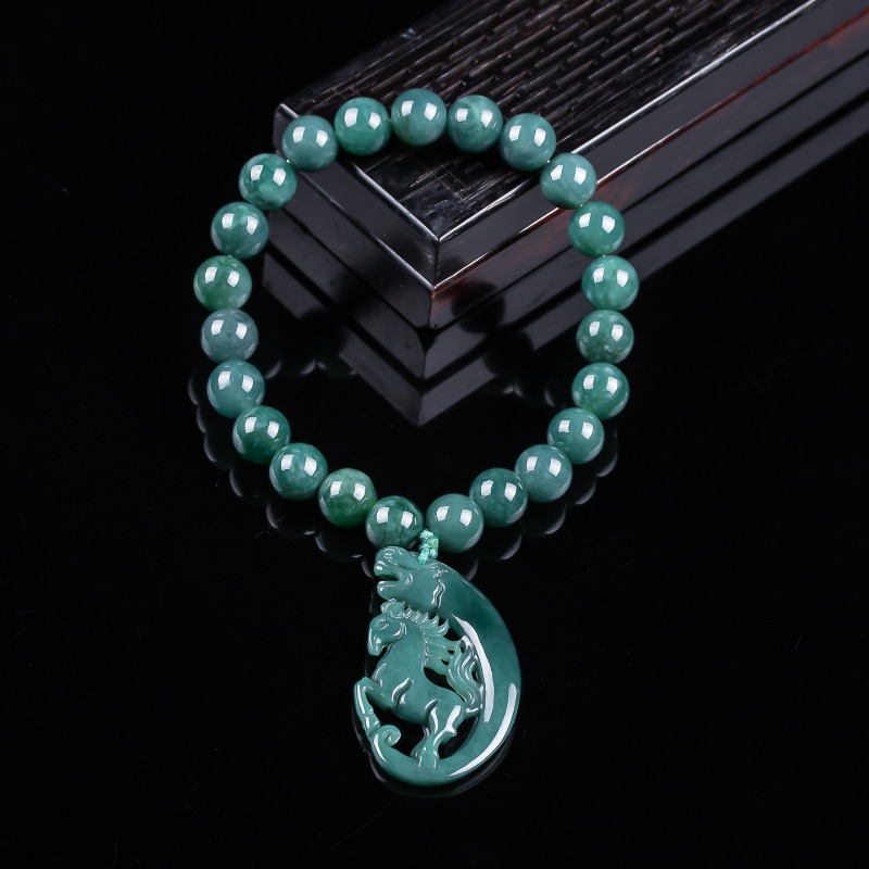 Cocktail Shaker Set - Natural Jadeite Blue Water Zodiac Horse