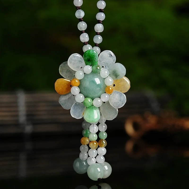 Cocktail Shaker Set - Certified Burmese Jade Sunflower Pendant Jadeite